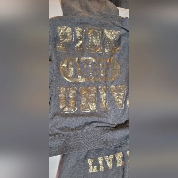 PINK Victoria's Secret Gray Sweatpants with Gold Lettering - Picture 2 of 8